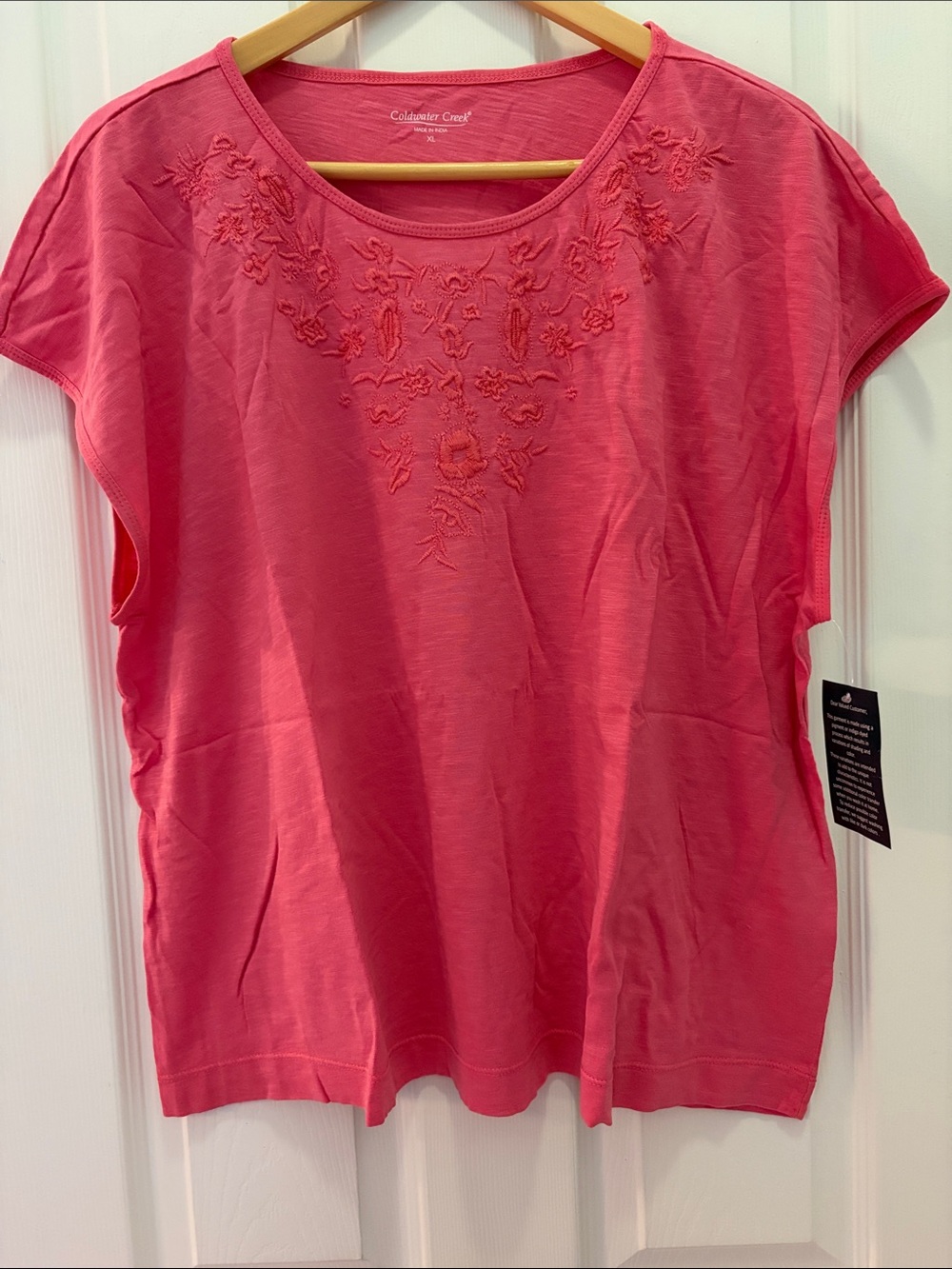 Coldwater Creek Coral Pink Embroidered Short Sleeve Top